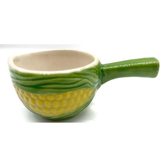 Vintage Ceramic Corn On The Cob Tea Light Butter Warmer Green Yellow - Picture 3 of 8